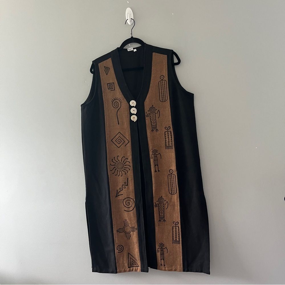 Venus Imports Long Duster Vest Art to Wear Tribal Cotton Size Large - Picture 2 of 8
